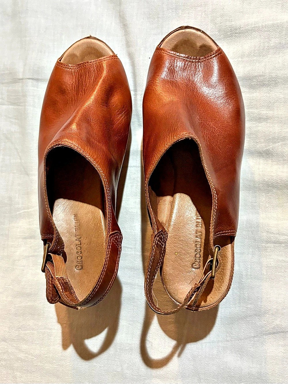 Chocolat Blu Leather Wedge Sandals Brown US 8.5